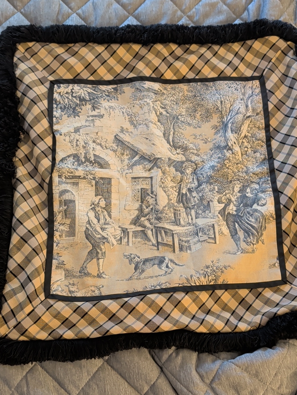 Legacy Black and Beige Plaid Toile Pillow Cover